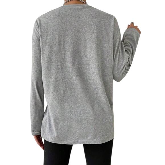Shein Women's Small Gray Red Long Sleeve Round Neck "Boston" Graphic Tee - Picture 2 of 7